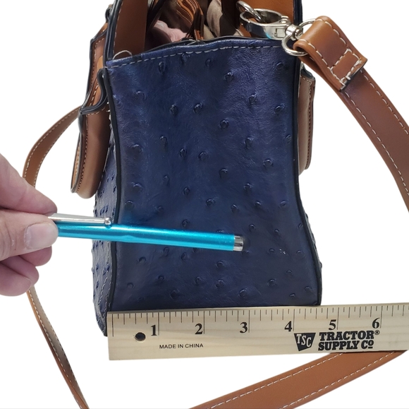 London Fog Blue and Brown Women's Satchel Bag With Detachable Strap - Picture 6 of 16